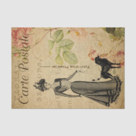 Ephemera French Lady und ihre Poodle-Dekoupage Seidenpapier