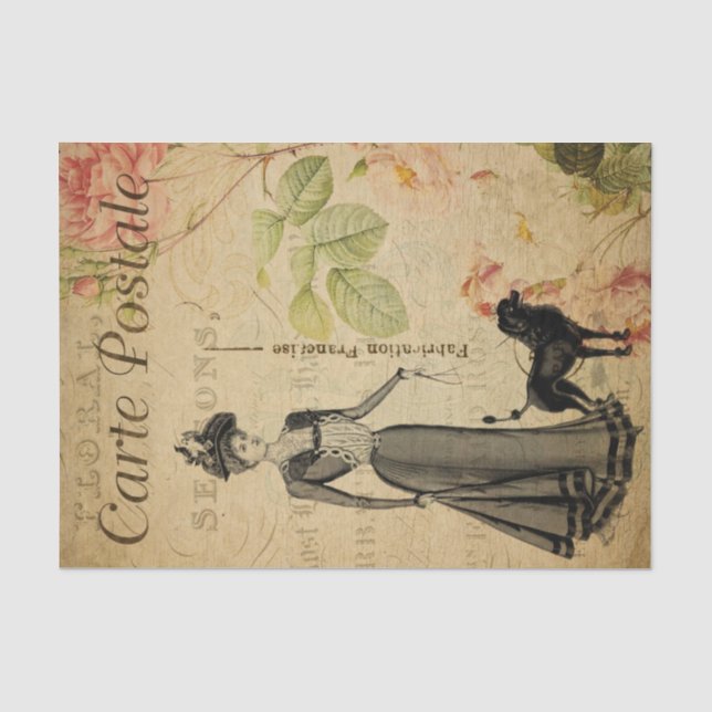 Ephemera French Lady und ihre Poodle-Dekoupage Seidenpapier (Vorderseite)
