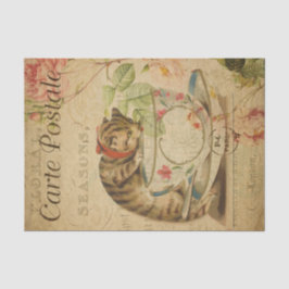 Ephemera French Postcard Hübsch Cat Decoupage Seidenpapier