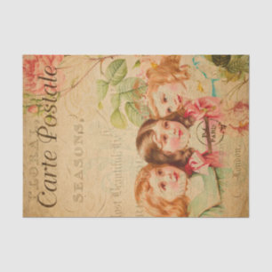 Ephemera French Postcard Hübsch Girls Dekoupage Seidenpapier