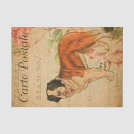Ephemera French Postcard Hund Floral Decoupage Seidenpapier