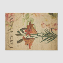 Ephemera French Postcard Orange Lilly Decoupage