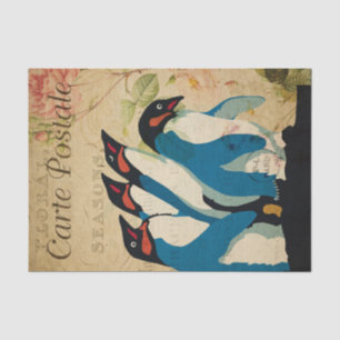 Ephemera French Postcard Pinguins Floral Decoupage Seidenpapier
