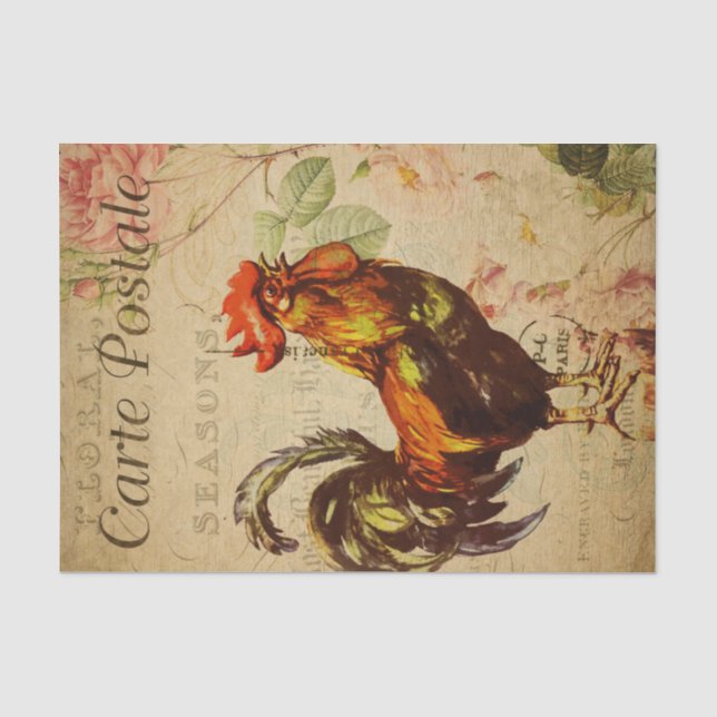 Ephemera French Postcard Rooster Decoupage Seidenpapier (Vorderseite)