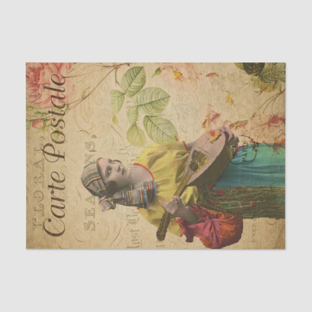 Ephemera French Postcard Sinti und Roma - Frauende Seidenpapier (Vorderseite)