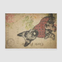 Ephemera French Postcard Terrier Dog Decoupage