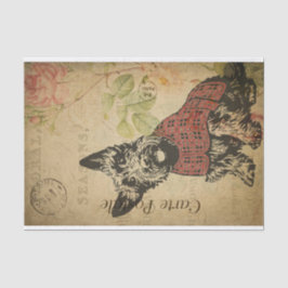 Ephemera French Postcard Terrier Dog Decoupage Seidenpapier