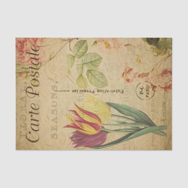 Ephemera French Postcard Tulip Floral Decoupage Seidenpapier (Vorderseite)