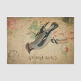 Ephemera French Postcard Waxwing Bird Decoupage Seidenpapier