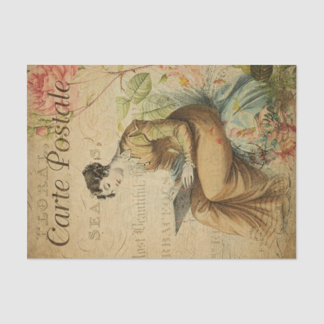 Ephemera French Woman Writing on Pad Decoupage Seidenpapier (Vorderseite)