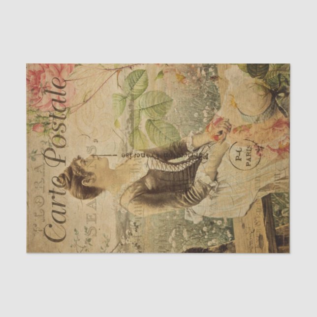 Ephemera French Women in Countryside Decoupage Seidenpapier (Vorderseite)
