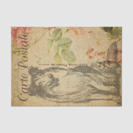 Ephemera FrenchPostcard Rough Collie Dog Decoupage Seidenpapier
