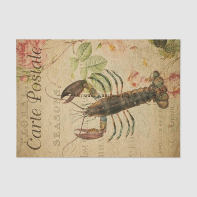 Ephemera Hummer Malerei rosa Rosen Decoupage Seidenpapier (Vorderseite)