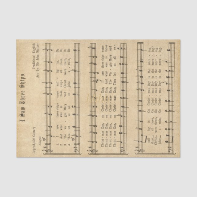 Ephemera " I Saw Three Ships" Weihnachtslied Seidenpapier (Vorderseite)