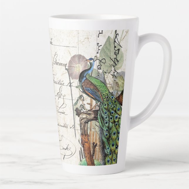 Ephemera Peacock Bird Blume Latte Tasse (Rechts)