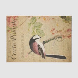 Ephemera Tit Bird Pink Roses Decoupage Seidenpapier