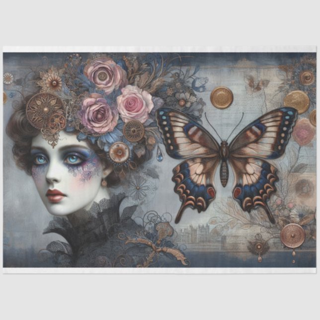 Ephemera Viktorianisch Lady Gothic Butterfly Decou Seidenpapier (Vorderseite)