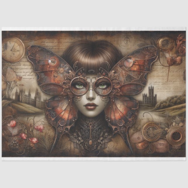 Ephemera Viktorianisch Lady Gothic Butterfly Decou Seidenpapier (Vorderseite)
