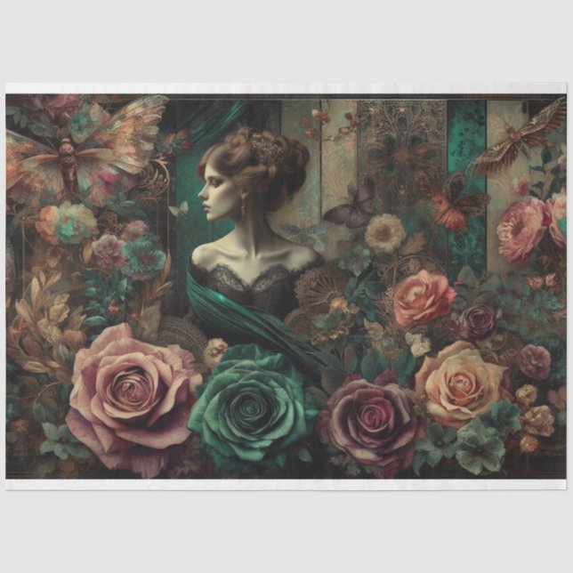 Ephemera Viktorianisch Lady, Rose, Blumendekoupage Seidenpapier (Vorderseite)