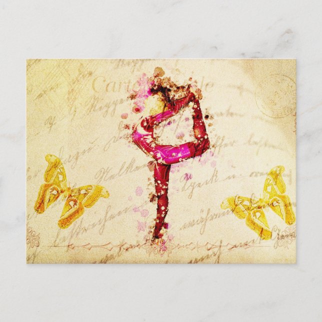 Ephemera Vintage französische Frauentänzerin Pink  Postkarte (Vorderseite)