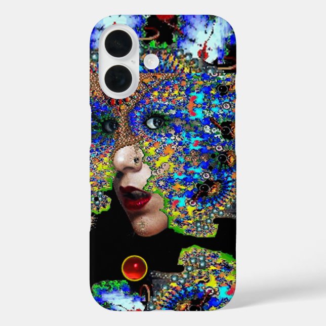 EPHEMERAL/FRAU MIT FARBIGEM FRAKTAL iPhone 16 HÜLLE (Rückseite)