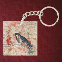 Ephémère musicale vintage Orange Blue Floral Bird