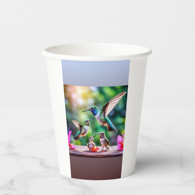 "Ephemeriale Elegance: Hummingbird Art on Paper cu Pappbecher (Vorderseite)