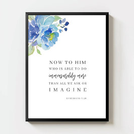Epheser 3:20 Wasserfarbe Blau Florales Bibelvers Poster