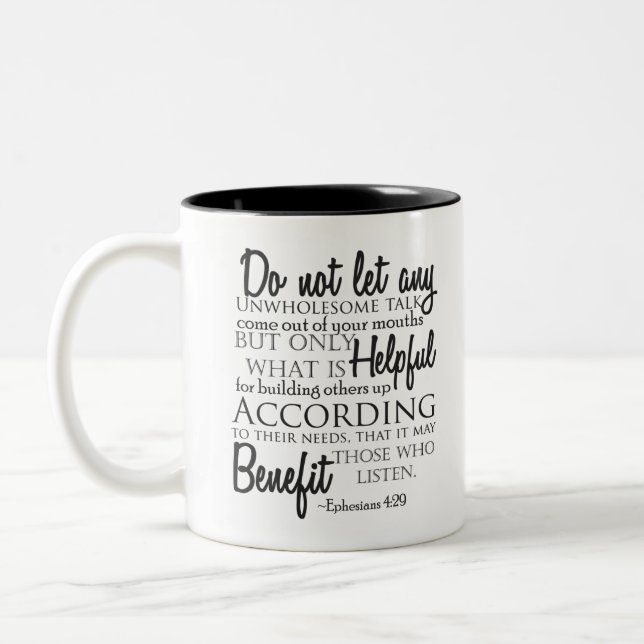 Ephesianer 4:29 Typografie Zweifarbige Tasse (Links)