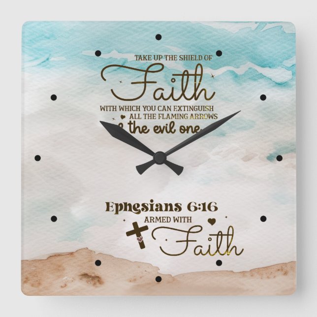 Ephesianer 6:16 nehmen den Schild der Glaubensbibe Quadratische Wanduhr (Vorderseite)