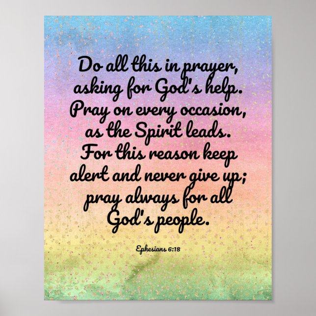 Ephesianer 6:18 Regenbogen Bibel Verse Gebet Poster (Vorne)