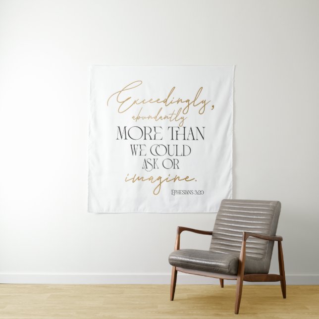 Ephesians 3:20 Bibelverse Schwarz-weißes Gold Wandteppich (Beispiel)