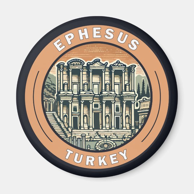 Ephesus Turkey Illustration Travel Art Abzeichen Magnet (Vorne)