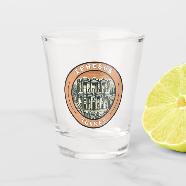 Ephesus Turkey Illustration Travel Art Abzeichen Schnapsglas (Vorderseite)