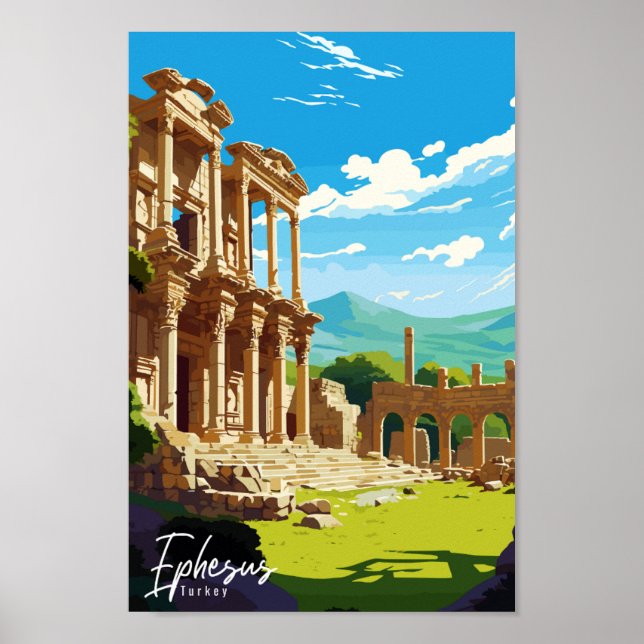 Ephesus Turkey Vintage Place Illustration Poster (Vorne)