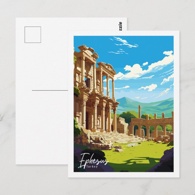 Ephesus Turkey Vintage Place Illustration Postkarte (Vorne/Hinten)
