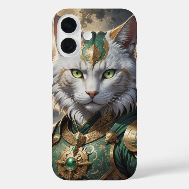 Epic Armored Cat Warrior iPhone 16 Hülle (Rückseite)