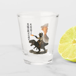 Epic Black Cat Cowboy Riding Dinosaur with Volcano Schnapsglas