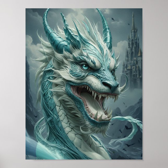 Epic Blue Storm Dragon Poster (Vorne)