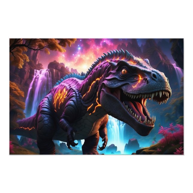 Epic Cosmic Dinosaur Fantasy Lebendige Landschaft  Fotodruck (Vorne)