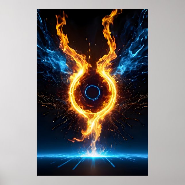 Epic Elemental Magic Ring Blue Orange Fire Poster (Vorne)