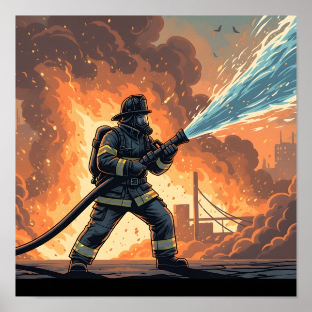 Epic Firefighter Action Scene Poster (Vorne)