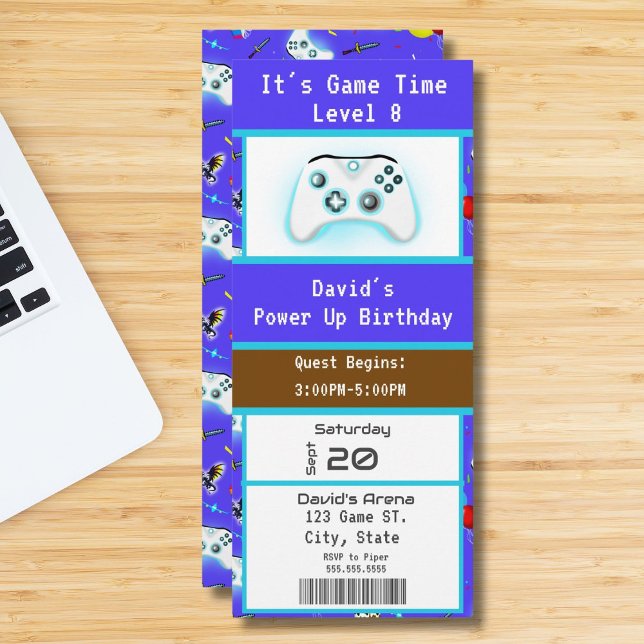 Epic Gamer Happy 8th Birthday Ticket Invitation (Créateur téléchargé)