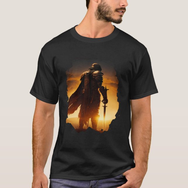 Epic knight at sunset on the field T-Shirt (Vorderseite)
