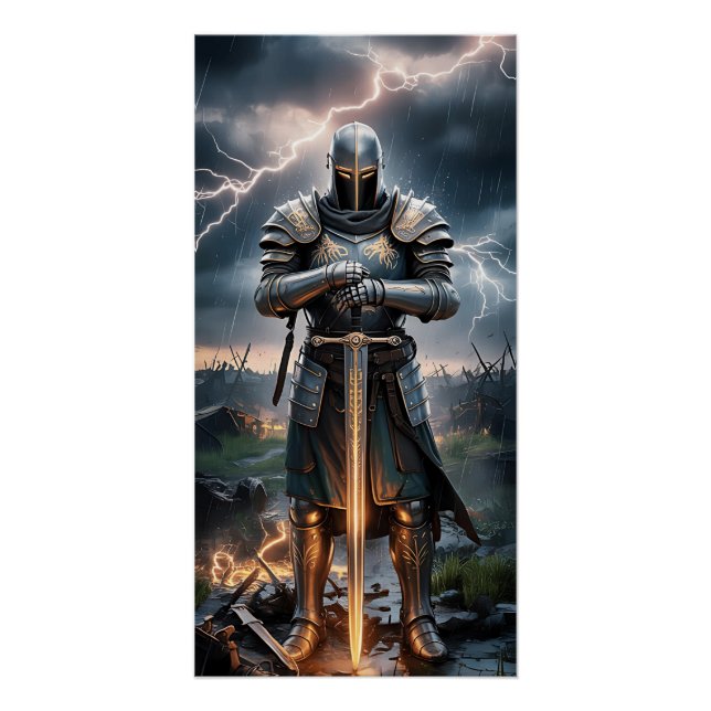 Epic Knight Warrior Digital Poster Mittelalterlich (Vorderseite)