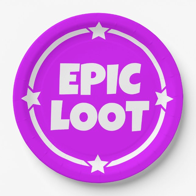 Epic Loot Gamer Neon Lila Text Slogan Paper Plakat Pappteller (Vorderseite)