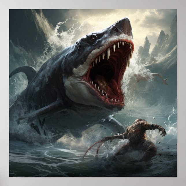 Epic Megalodon vs T-Rex Poster - Une bataille de P (Devant)