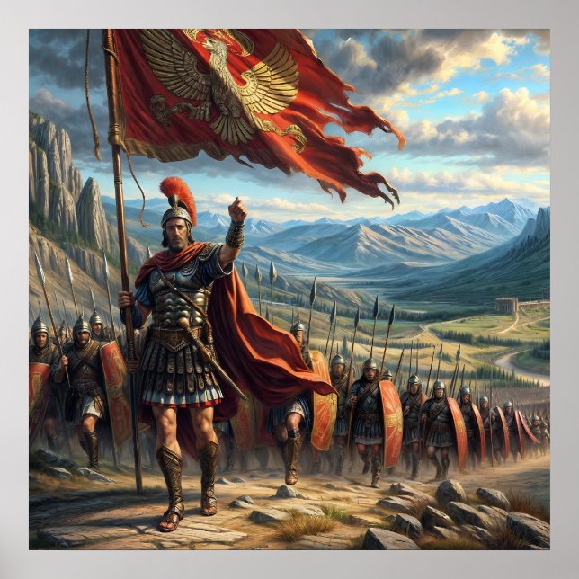 Epic Red Realistic Roman Legion Landscape Poster (Vorne)