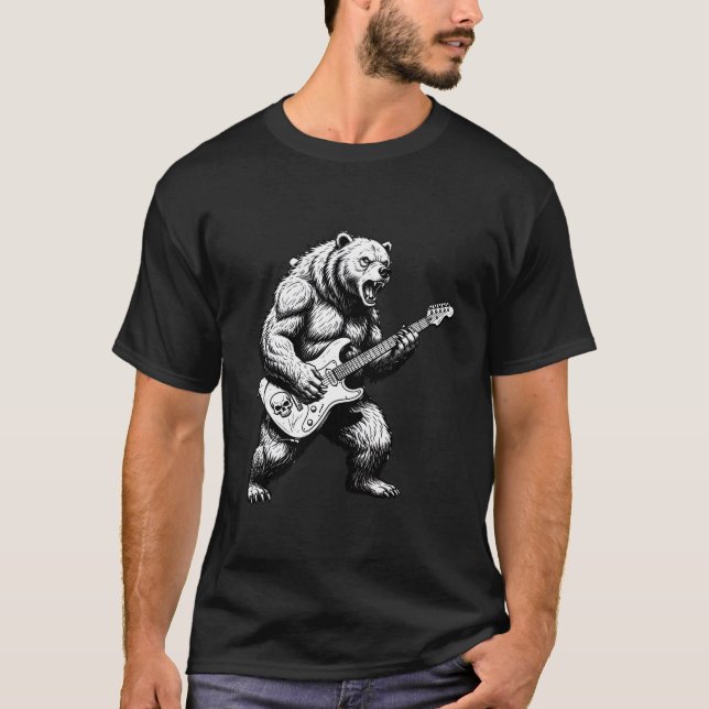 Epic Rock Guitar Bear Black & White Men’s T-Shirt (Vorderseite)