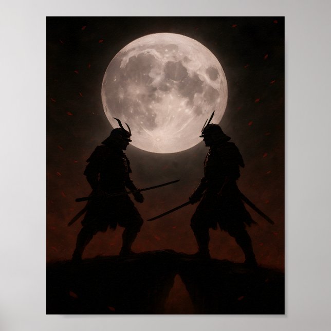 Epic Samurai Duel Under Full Moon Poster (Vorne)